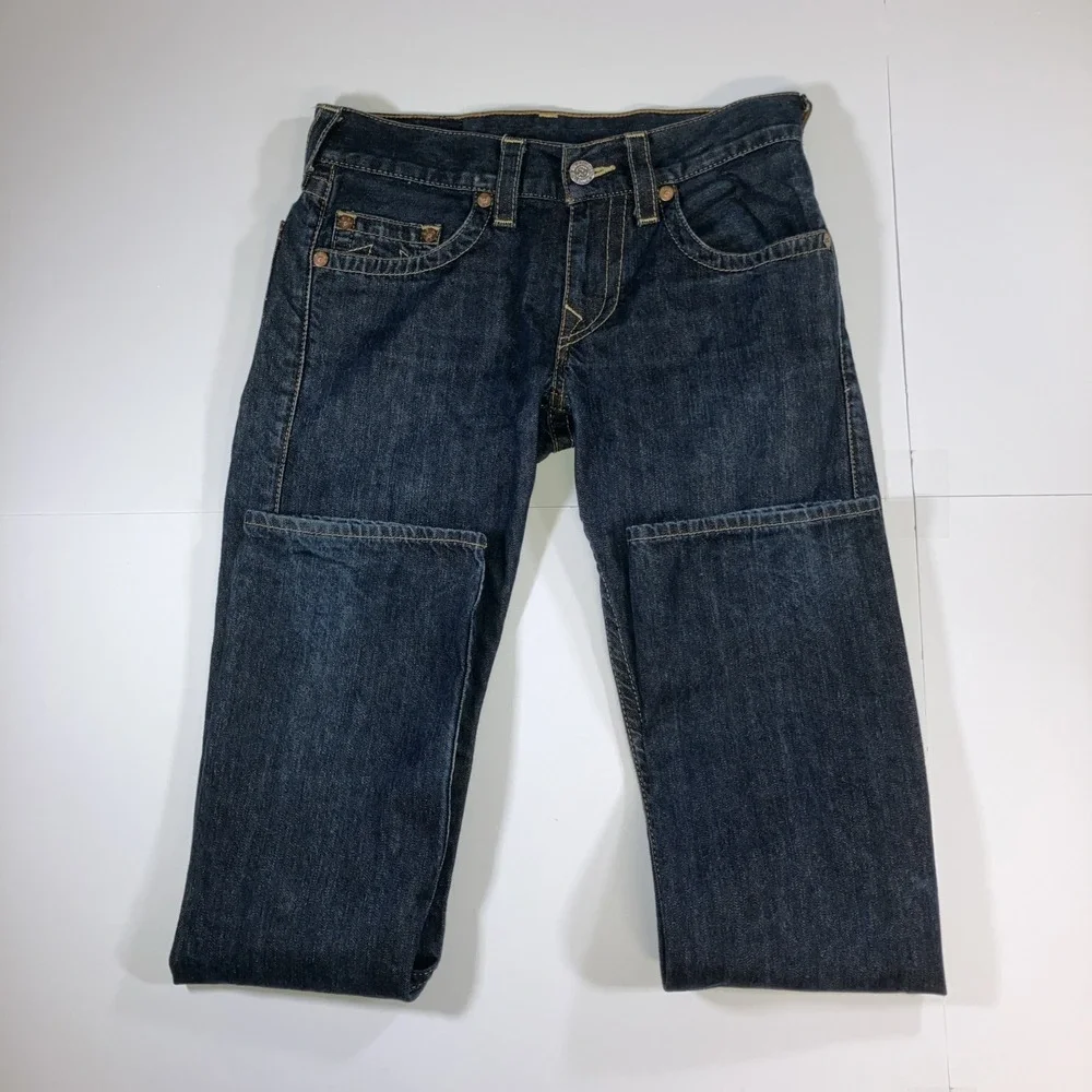 True Religion Basic Straight Jeans Mens 29 World Tour Dark Wash Denim